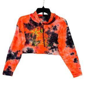 Shelor Clothing Key West Cropped Hoodie Size M Orange Tie Dye Y2K Neon Festival
